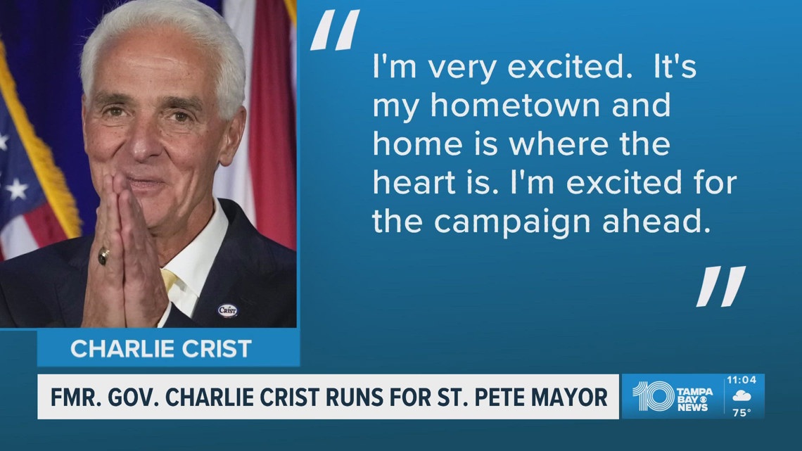 Former Florida governor, Charlie Crist, officially files to run for St. Pete mayor