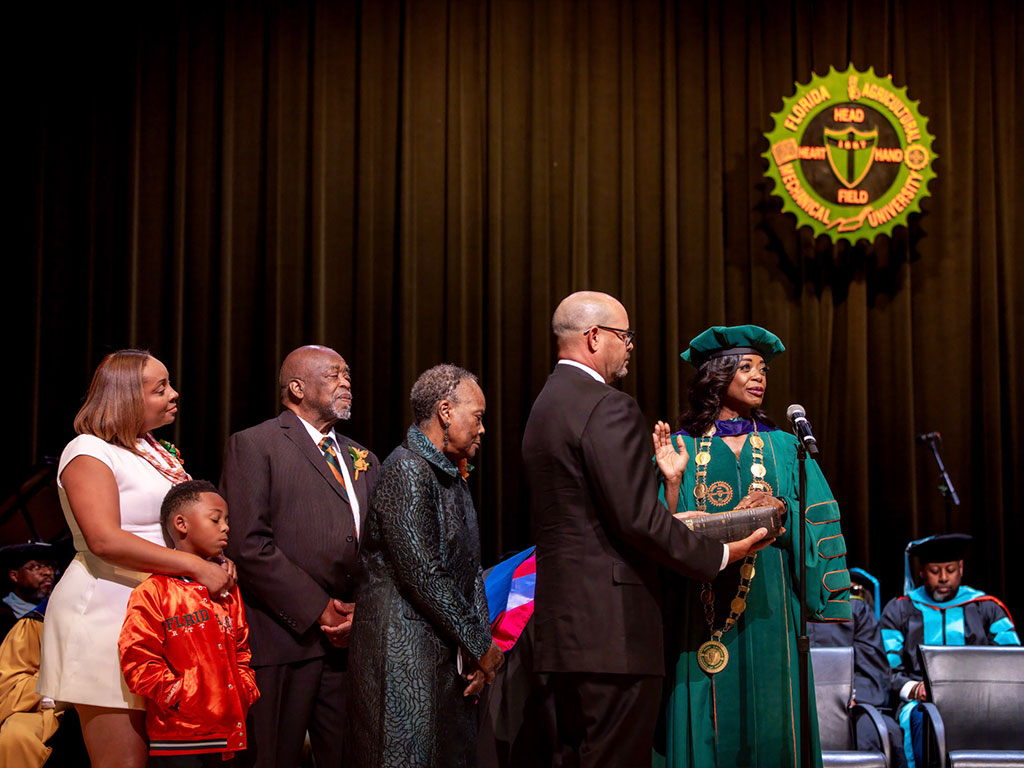 President Marva B. Johnson, J.D. taking her oath during investiture.