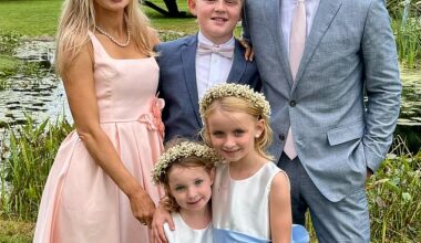 Ryan Jennings, 46, died in Florida while saving two of his children. He is pictured with his wife Emily, stepson Jax, and daughters Charlie and Bowie