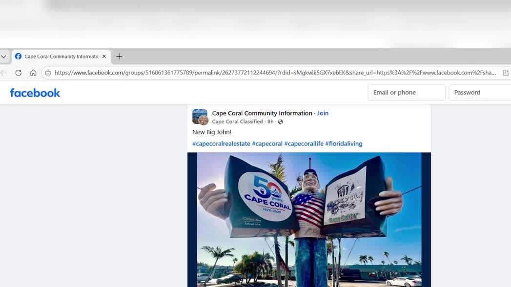 Repair crews clear the air on Big John statue's return to Cape Coral