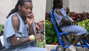 Offset smokes cigarette outside hospital after being shot in the leg