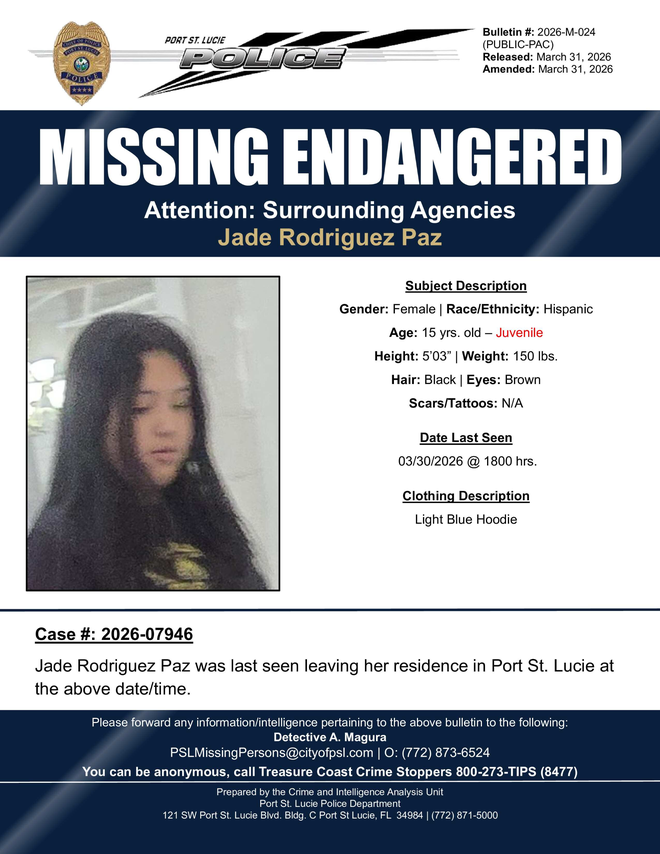 Port St. Lucie police seek help finding missing 15-year-old girl