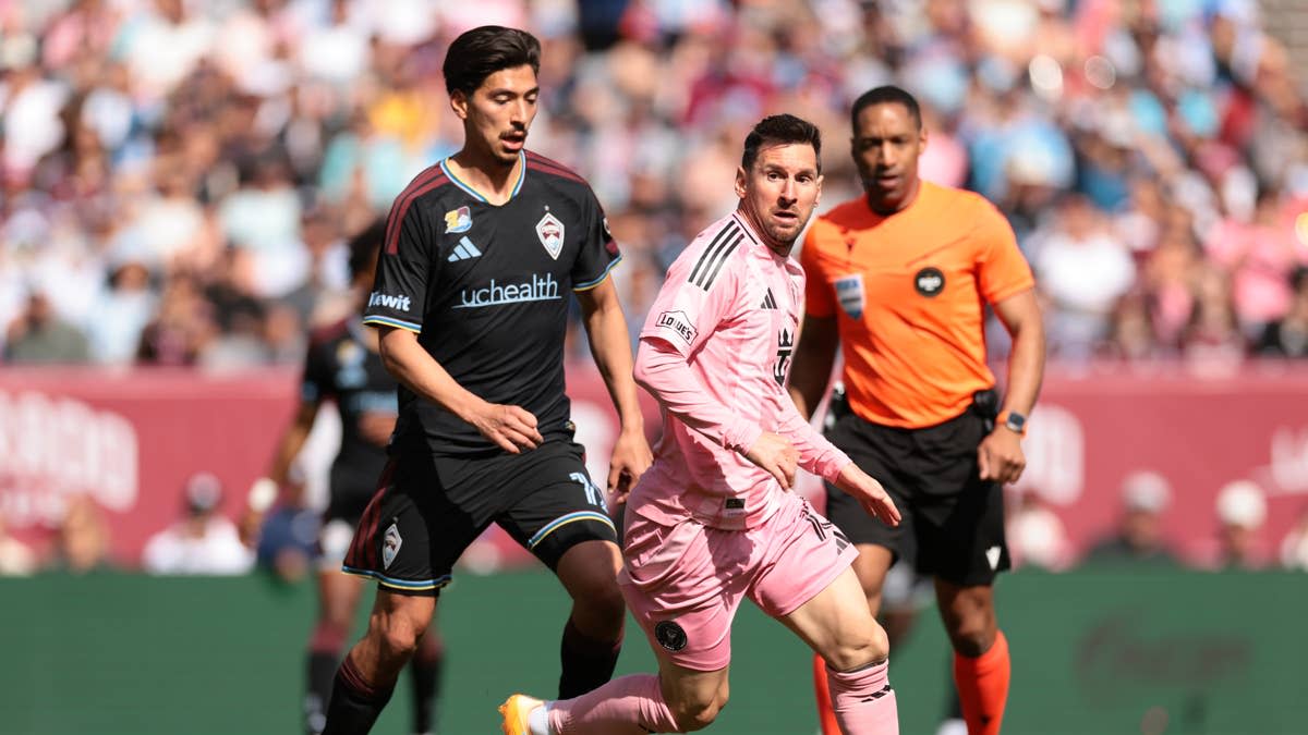 Lionel Messi #10 of Inter Miami CF runs with the ball against Joshua Atencio #12 of Colorado Rapids during the MLS match between Colorado Rapids and Inter Miami CF at Empower Field At Mile High on April 18, 2026 in Denver, Colorado. (Photo by Andrew Wevers/Getty Images)Photo by Andrew Wevers&sol;Getty Images
