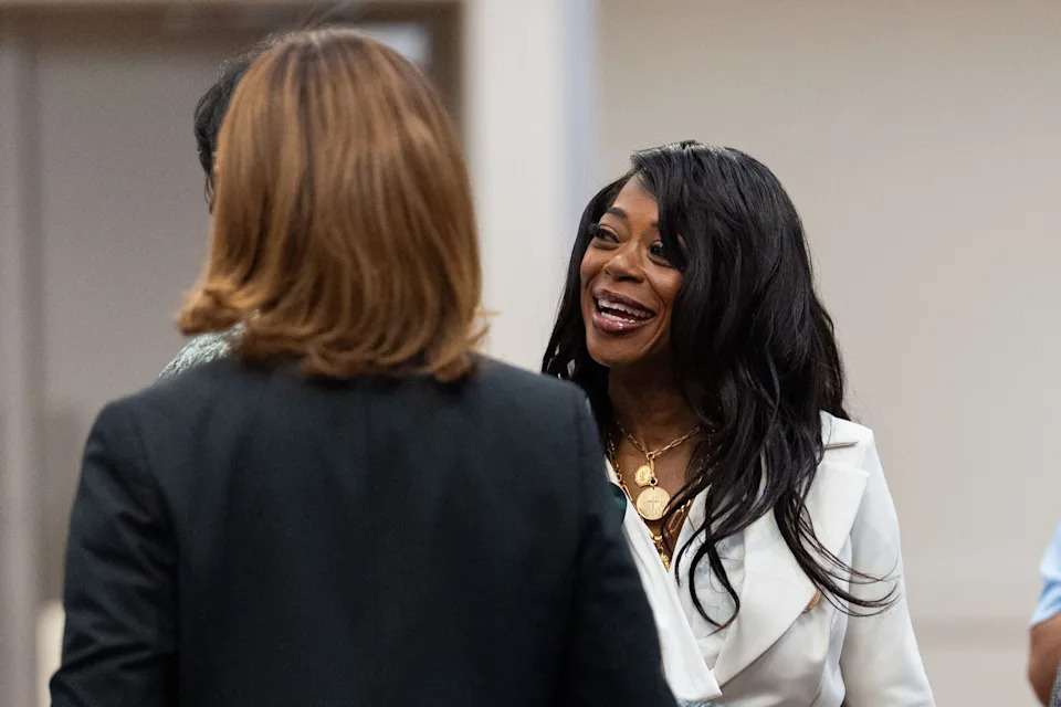 Florida A&M University President Marva Johnson, left, speaks with attendees during a Capitol Tiger Bay Club luncheon on Friday, April 3, 2026.