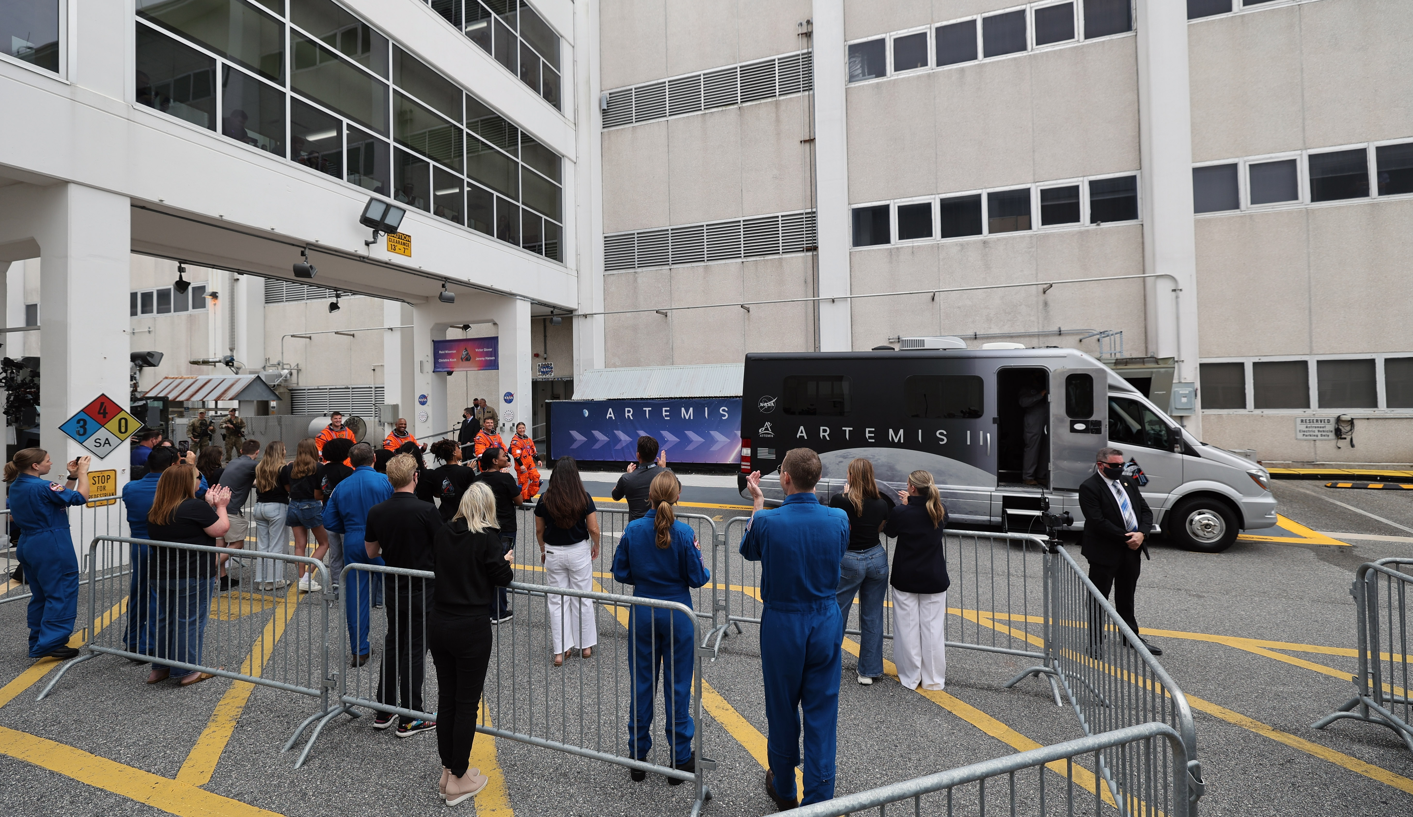 From left, The Artemis II crew mission specialist Jeremy Hansen,...