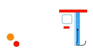 A vibrant abstract illustration composed of overlapping triangles and rectangles in shades of red, blue, and yellow, conveying the economic pressures of rising gas prices and the community