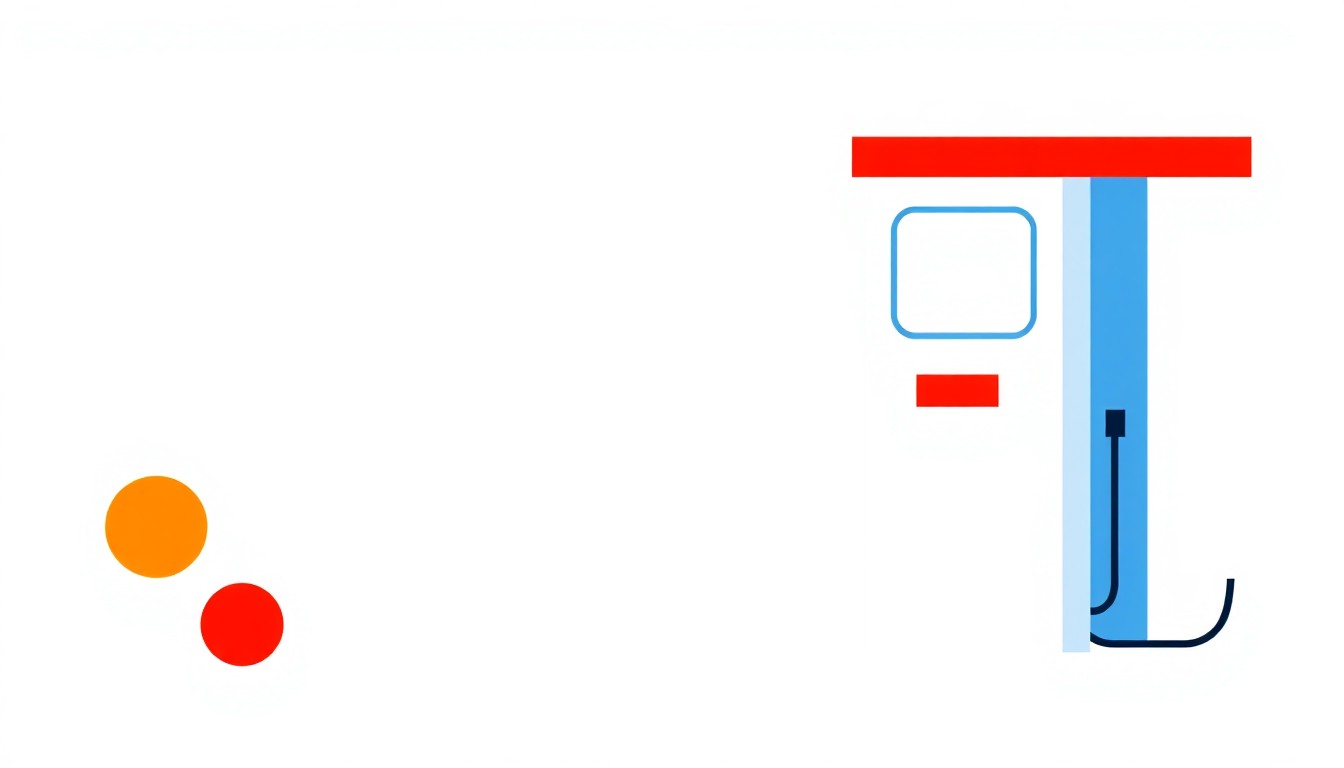 A vibrant abstract illustration composed of overlapping triangles and rectangles in shades of red, blue, and yellow, conveying the economic pressures of rising gas prices and the community