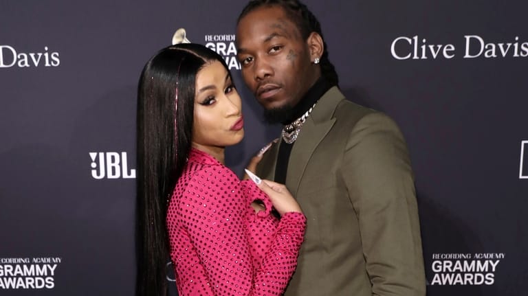 Cardi B, left, and Offset arrive at the Pre-Grammy Gala...