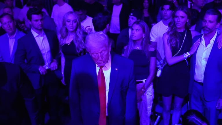 President Donald Trump attends the UFC 327 at Kaseya Center,...