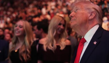 Trump takes the spotlight at UFC 327 in Miami, greeting Rogan and Rubio