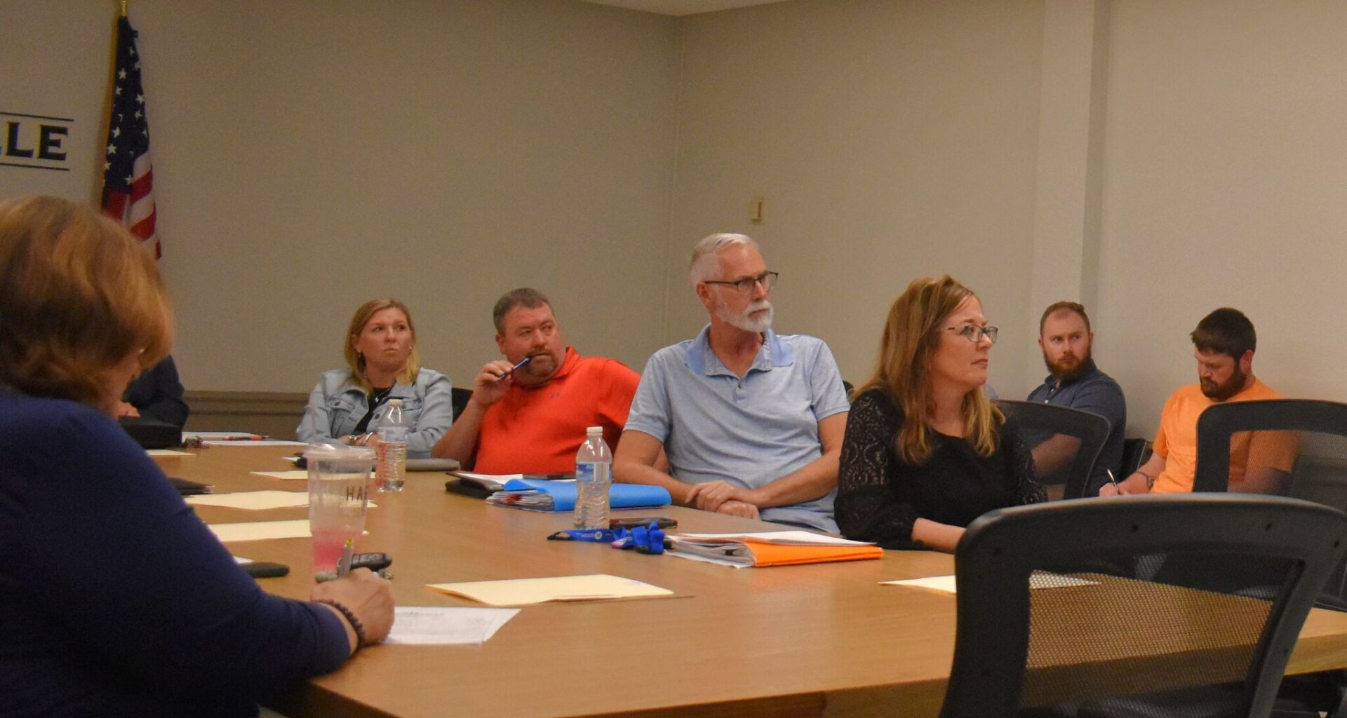 Alderman Joe Lockman listens to a guest speaker during a Jacksonville City Council workshop. During the council meeting that followed, Lockman asked aldermen to look over a proposed ordinance related to homeless shelters.