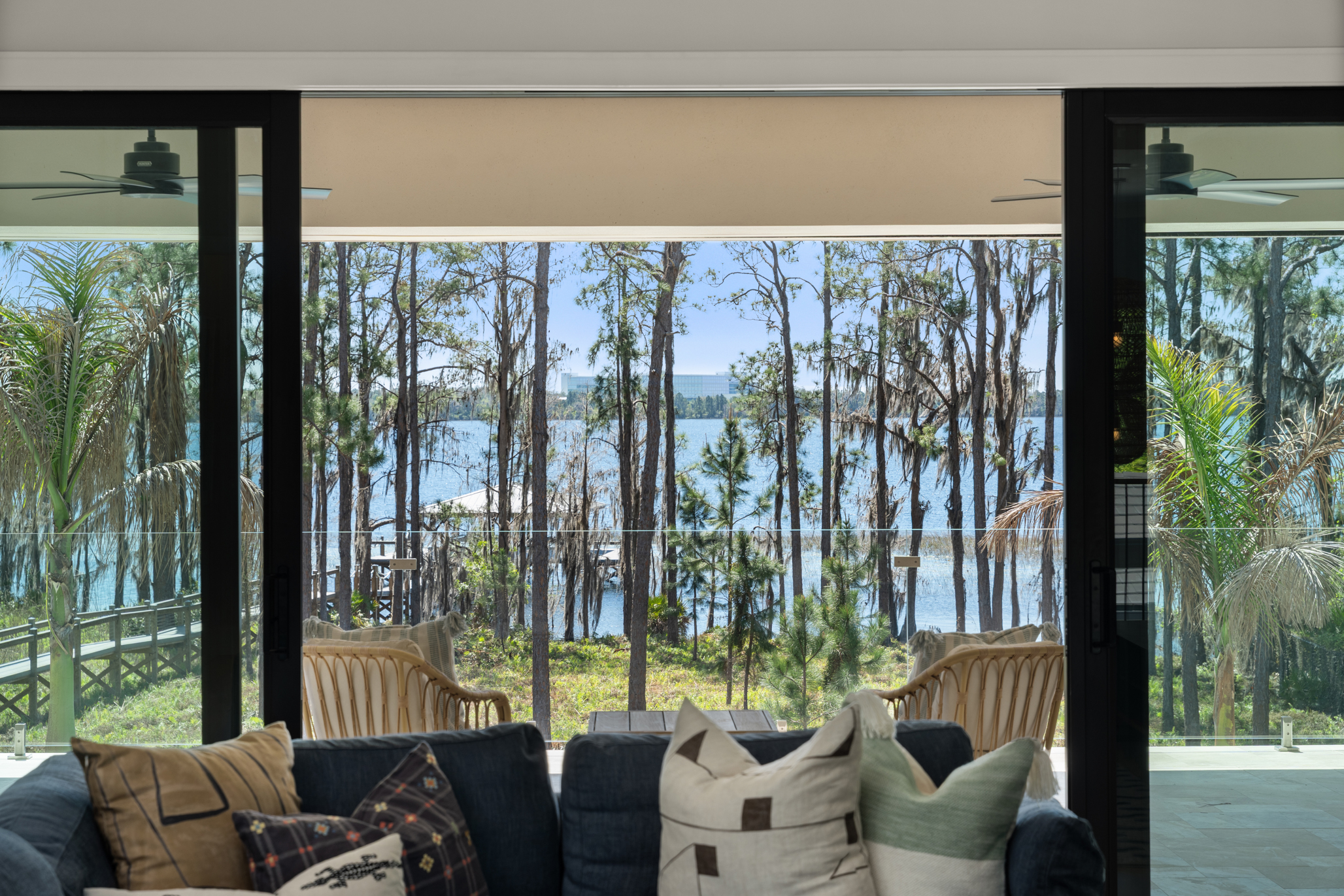 A spacious, covered balcony on the second floor overlooks the...