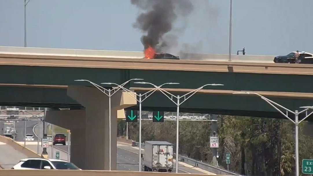 Crews put out car fire on Florida's Turnpike off-ramp