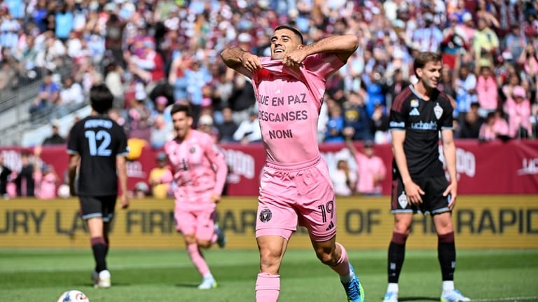 Inter Miami CF forward Germán Berterame celebrates after scoring a...