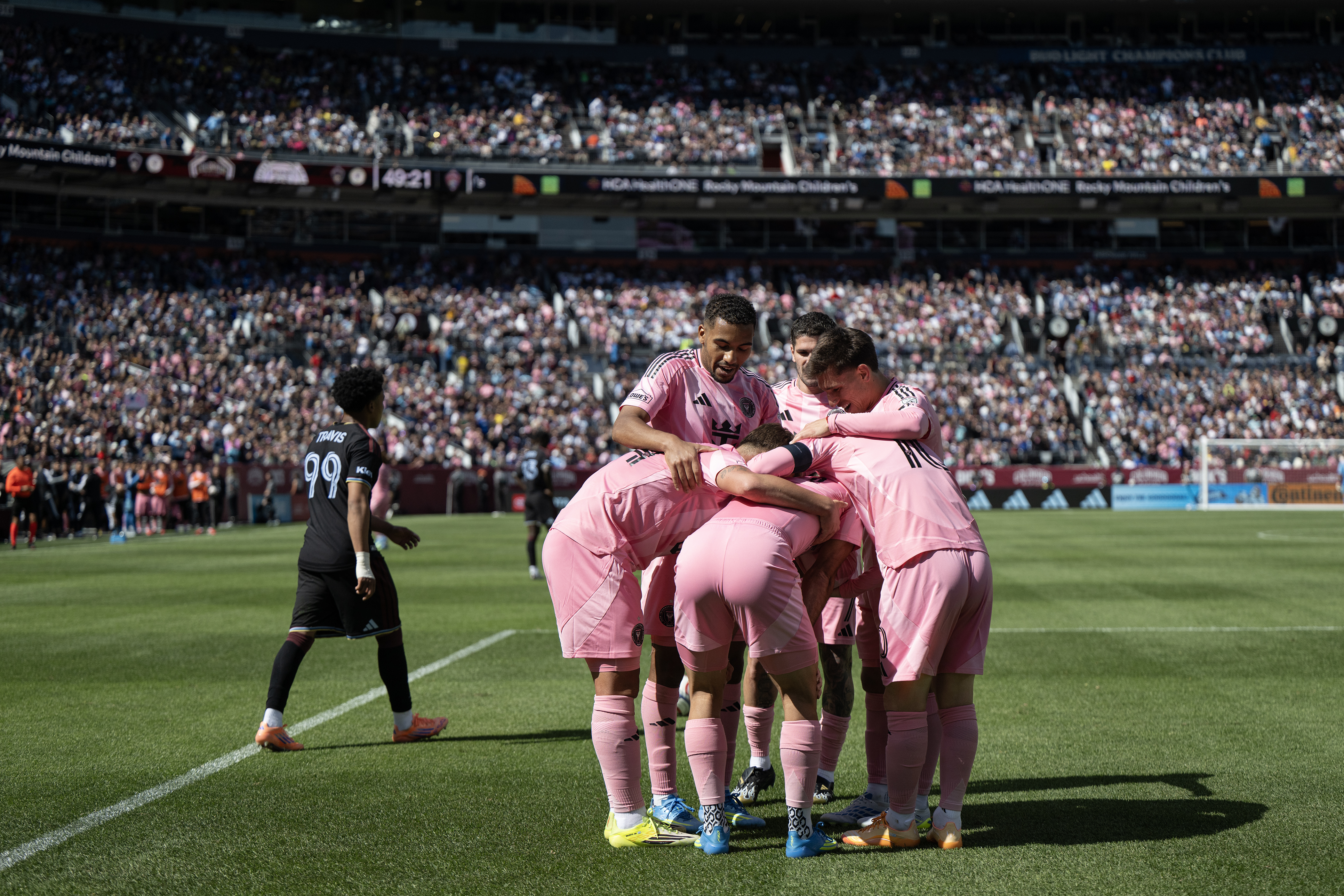Inter Miami CF players celebrate a goal by forward GermÃ¡n...