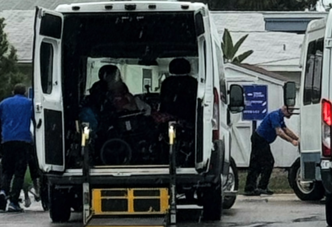 Patients being transported to church from Aventura at the Bay in September 2024