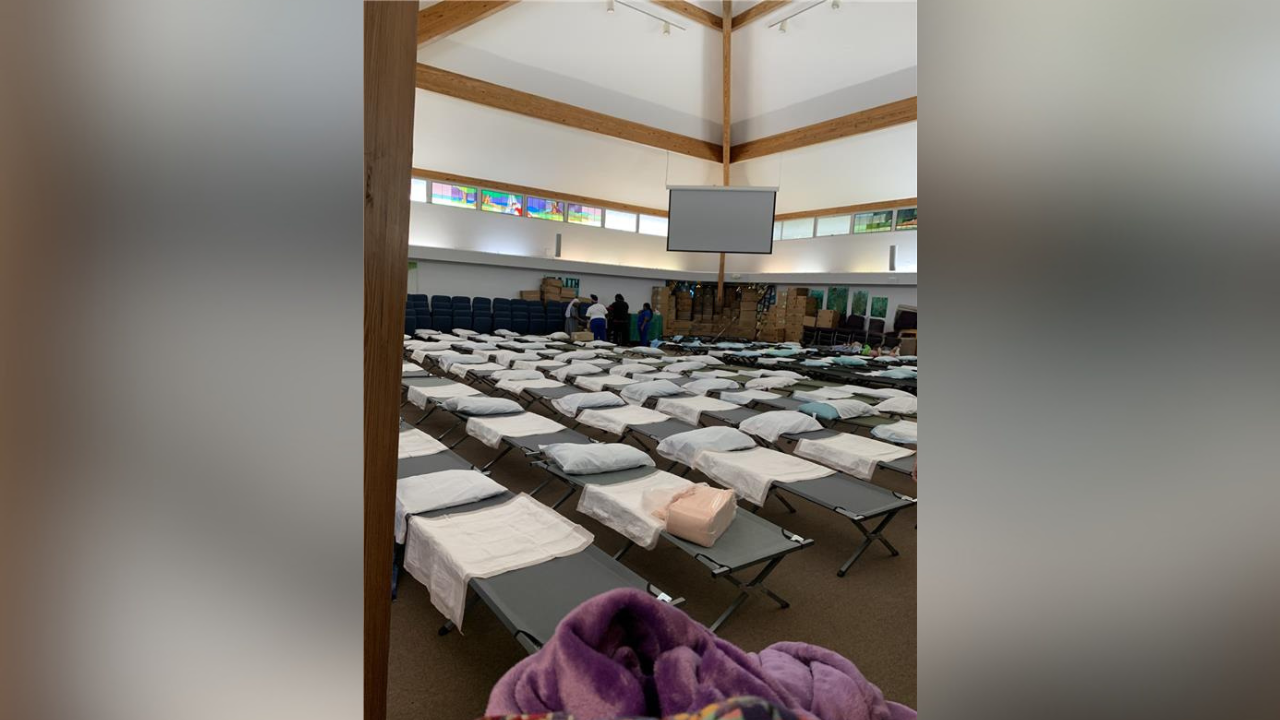 This photo taken by Amy Cordell shows how close Aventura at the Bay residents were placed to each other to fit 283 people into the sanctuary of this small church. Hours later, emergency workers moved the patients to a special needs facility 10 miles away due to a lack of air conditioning and refrigeration