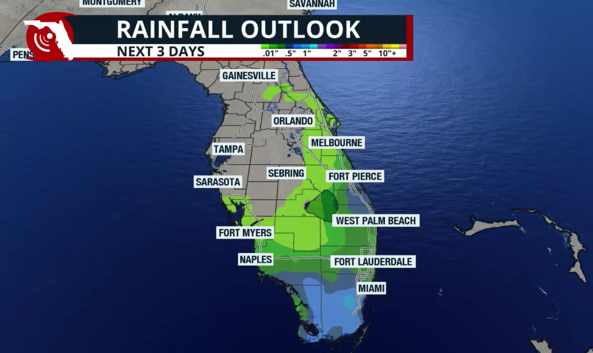 As for rainfall in South Florida, some areas could accumulate around 1 to 2 inches. Keep in mind that this is beneficial rainfall, as much of the region continues to experience extreme drought.