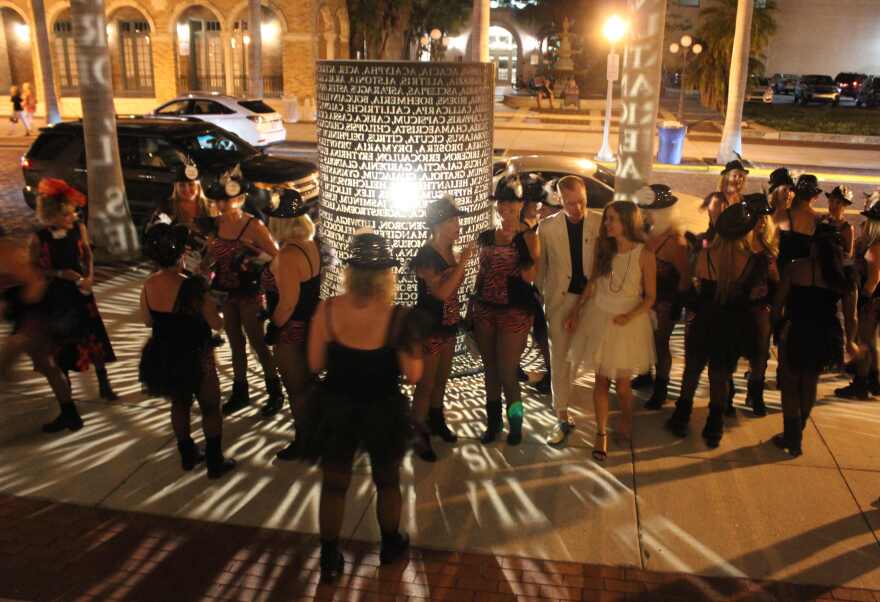 Opening night at the Fort Myers Film Festival includes walking the red carpet and photo ops alongside the Caloosahatchee Manuscripts light sculpture.