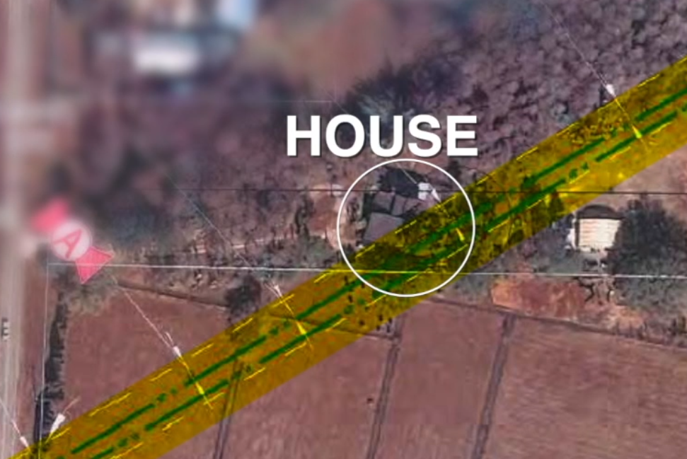 Map shows 50 foot easement passes through the usable part of Salahutdin's 10 acre property 