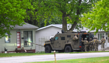 Illinois State Police try to establish communications with a man, who is believed to be armed, inside a house on Park Street in Jacksonville. Police arrived at the house about 6 a.m. The man surrendered to police after about six hours.