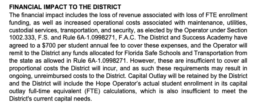 The agreement's financial cost to the district, as published in Wednesday's school board agenda.
