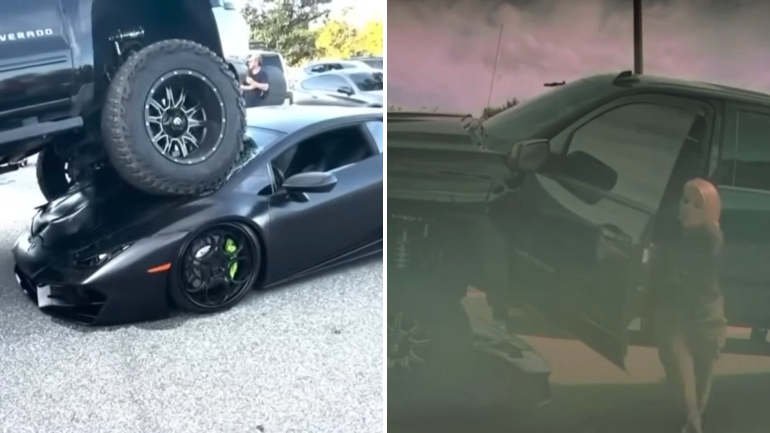 Florida woman's Silverado rolled over a $250K Lambo at Crunch Fitness — a known safety risk could've ended it worse