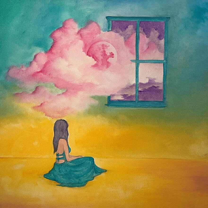 'Secular Spirit Artemis Seeks Bliss' is one of three Israel Alpizar paintings on view in the 2026 Grant Recipient Show.