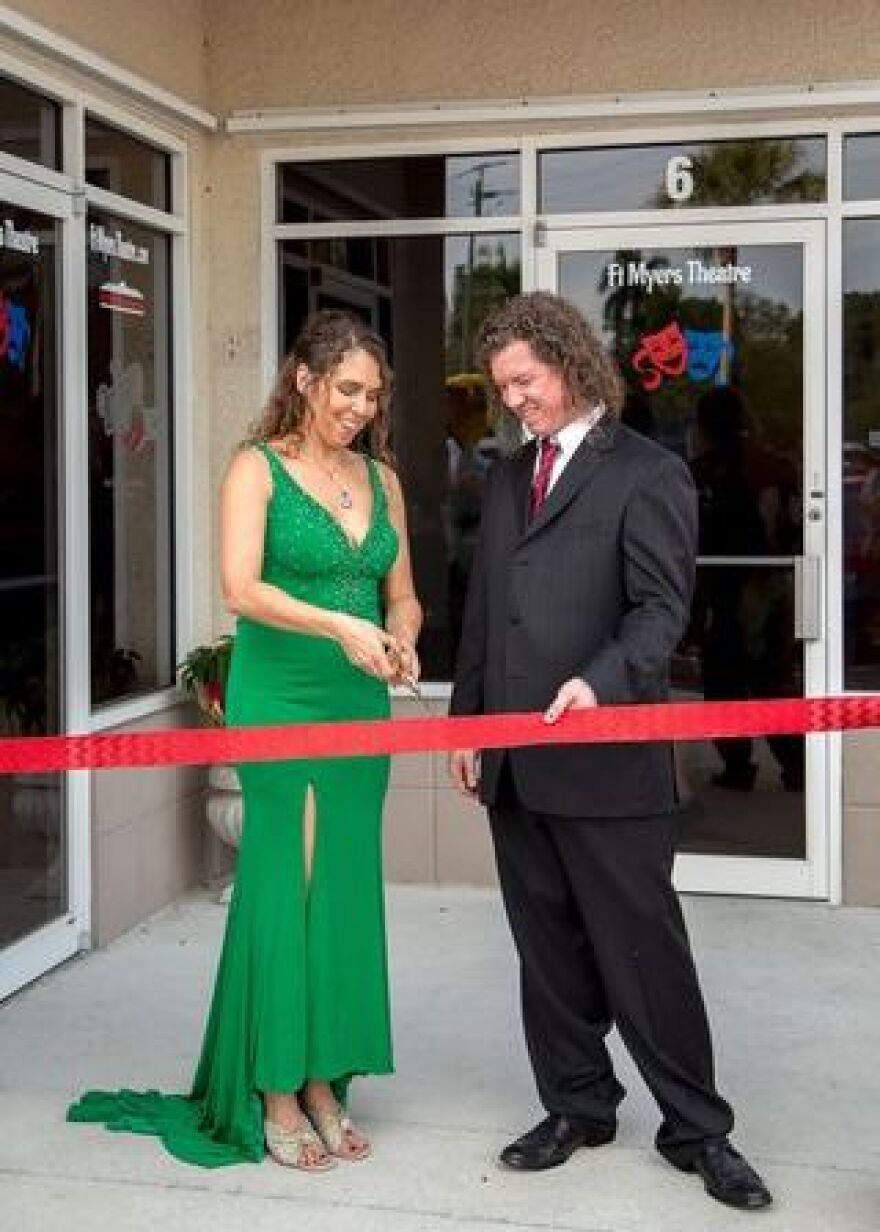 Michelle and Jeremy Kuntze at ribbon cutting ceremony during opening of Fort Myers Theatre in 2019.