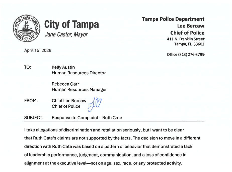 The investigative file also included a memo from Chief Bercaw