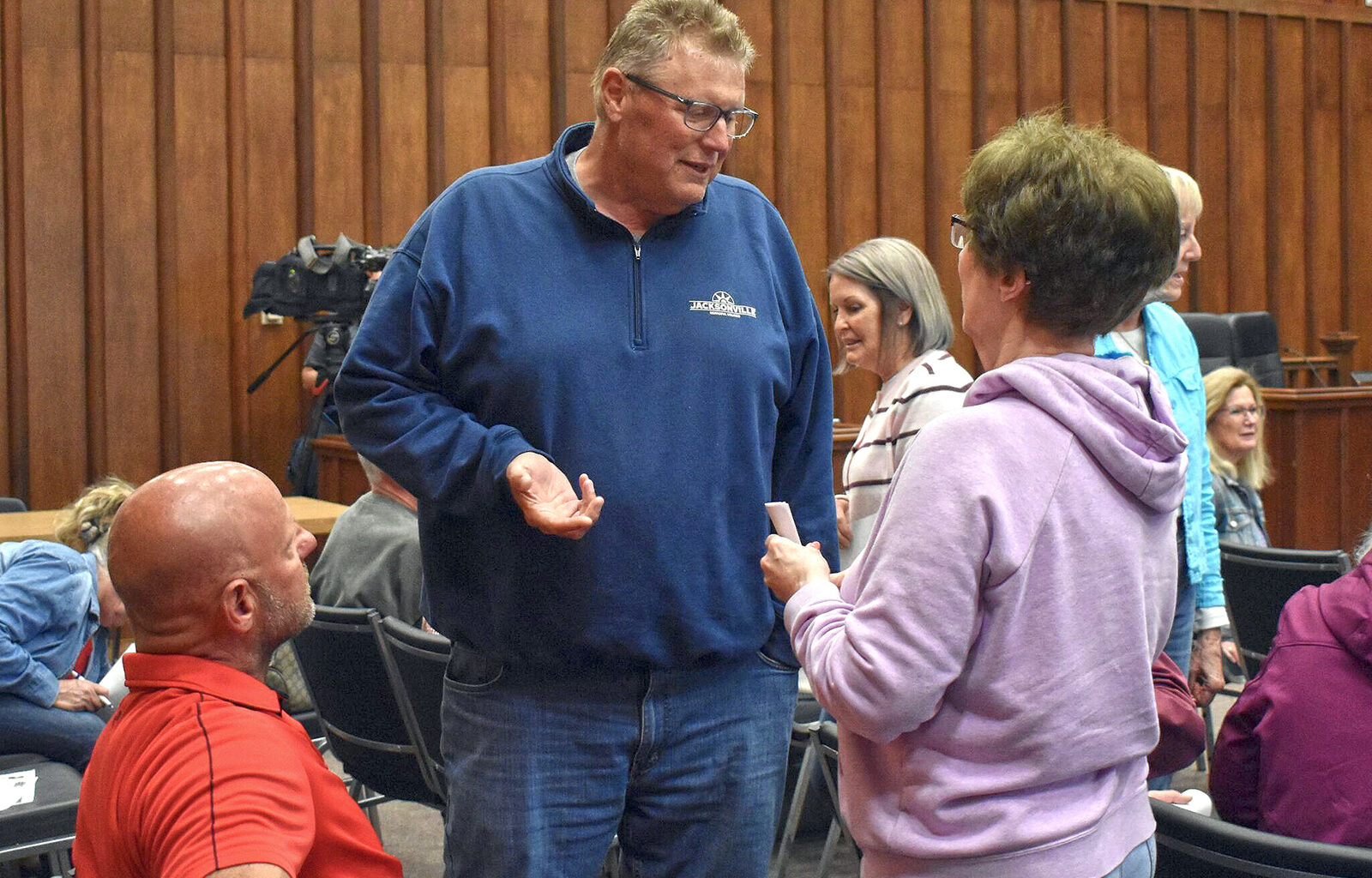 Mayor Andy Ezard speaks to a member of the Morgan County Republican Club. Ezard gives a yearly speech to the club about what is going on in Jacksonville.