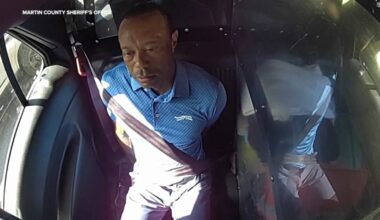 Bodycam shows a stunned Tiger Woods handcuffed after a Florida rollover crash