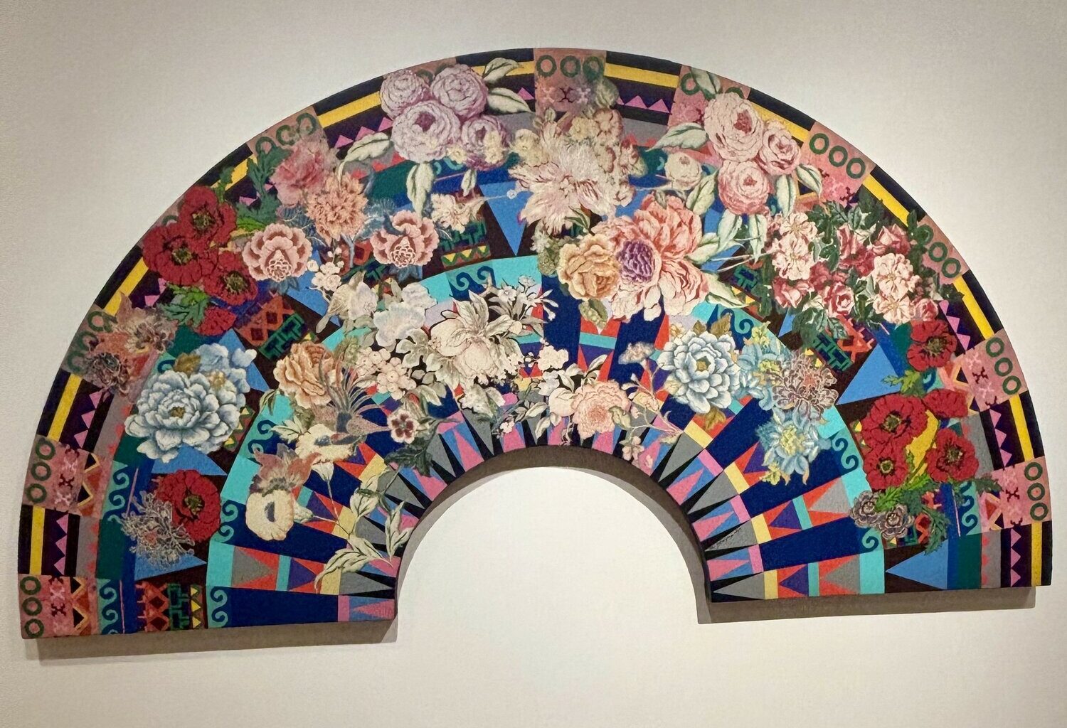 A fabric collage titled "A Mayan Garden&rdquo; featured in Art in Bloom.