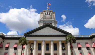 The Florida Capitol building stands behind The Old Capitol in Tallahassee, Fla. (Lauren Witte/Fresh Take Florida)