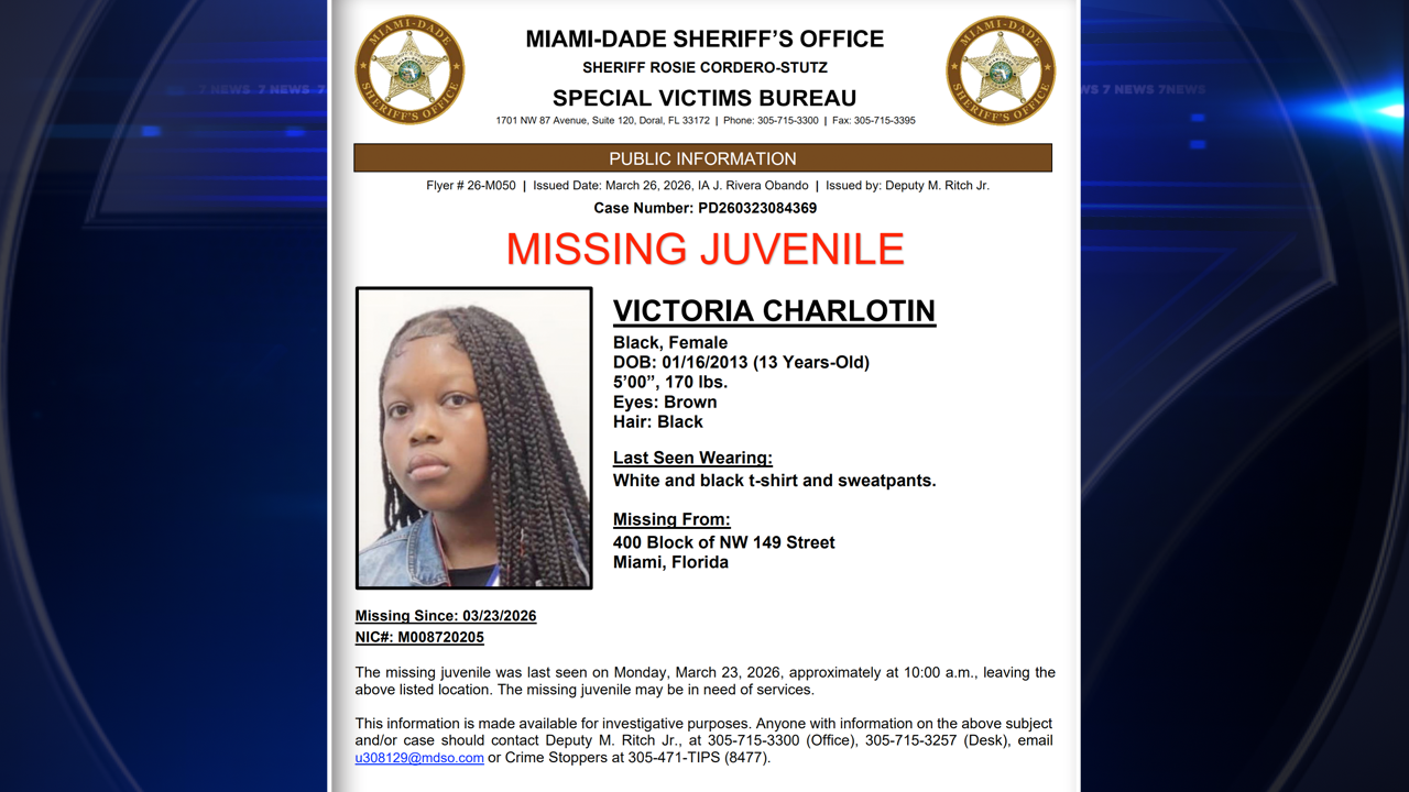 Miami-Dade Sheriff’s Office searching for missing 13-year-old girl last seen leaving home - WSVN 7News | Miami News, Weather, Sports