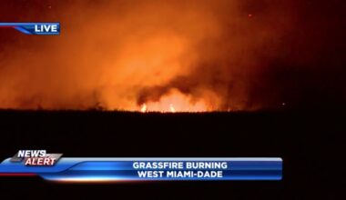 Crews battling grass fire that has burned 850 acres along Tamiami Trail in West Miami-Dade - WSVN 7News | Miami News, Weather, Sports