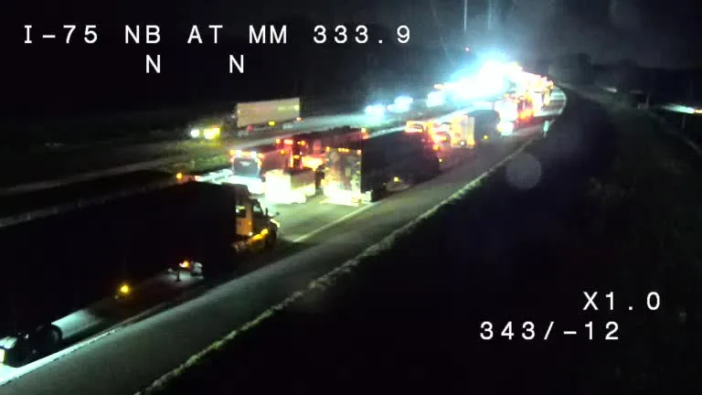 Crash closes northbound lanes on Interstate 75 April 15, 2026.