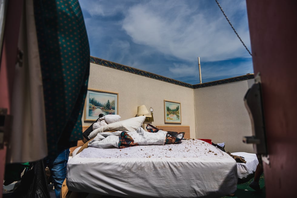 Storm damage at a motel in Ottawa, Kansas, after a tornado went through on the evening of...