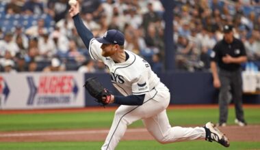 Tampa Bay Rays pitcher Drew Rasmussen throws during the first inning of a baseball game against the New York Yankees, Sunday, April 12, 2026, in St. Petersburg, Fla. (AP Photo/Jason Behnken)