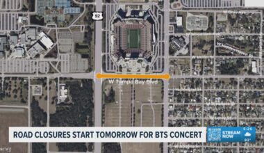 BTS merchandise stand shutting down roadway ahead of Raymond James Stadium shows