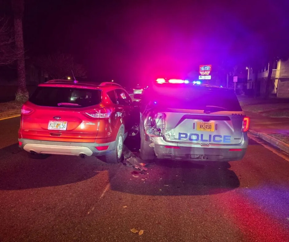 A drunk driver crashed into a Jacksonville Beach police cruiser on 3rd Street on April 11, 2026.