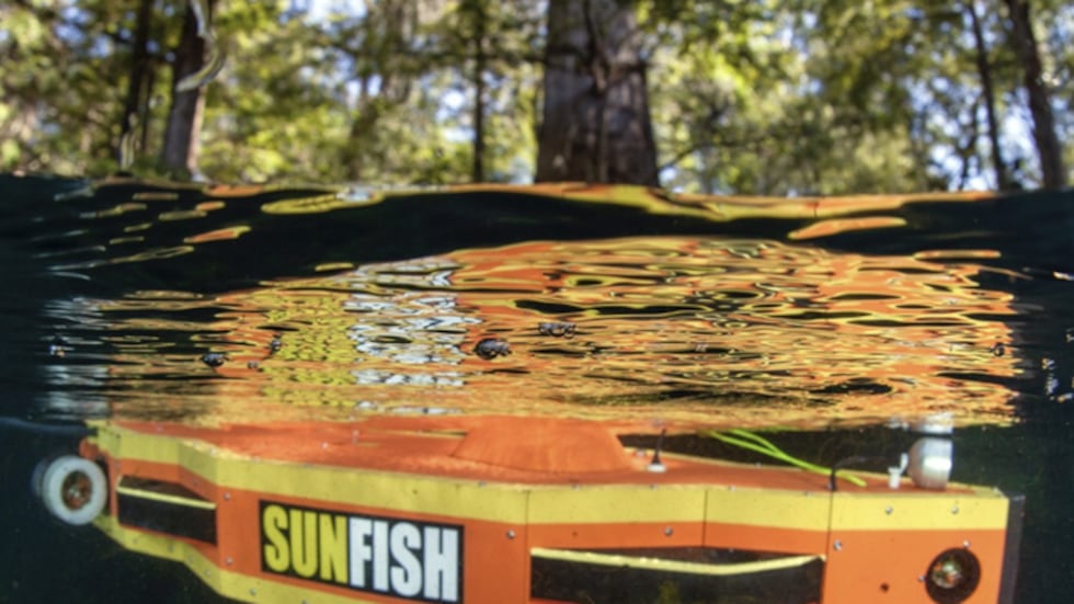 A photo of the SunFish Underwater Autonomous Vehicle taken at Jackson Blue Springs.