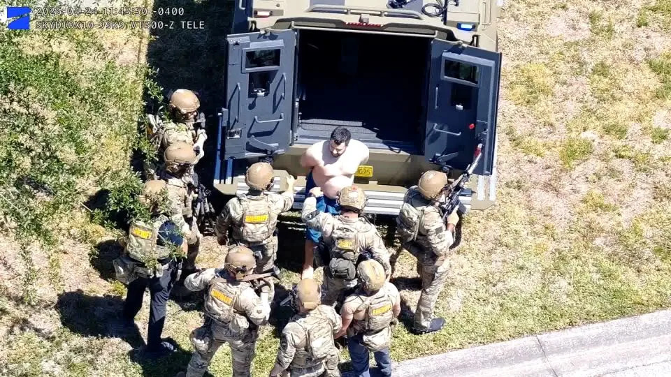 This still from a video released by the Hillsborough County Sheriff's Office shows the moment Hisham Abugharbieh was arrested at his family's home. - Hillsborough County Sheriff's Office