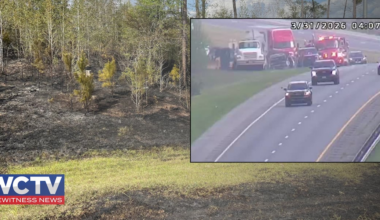 Pickup truck hauling hay catches fire on I-10 in Gadsden County, sparking wildfire