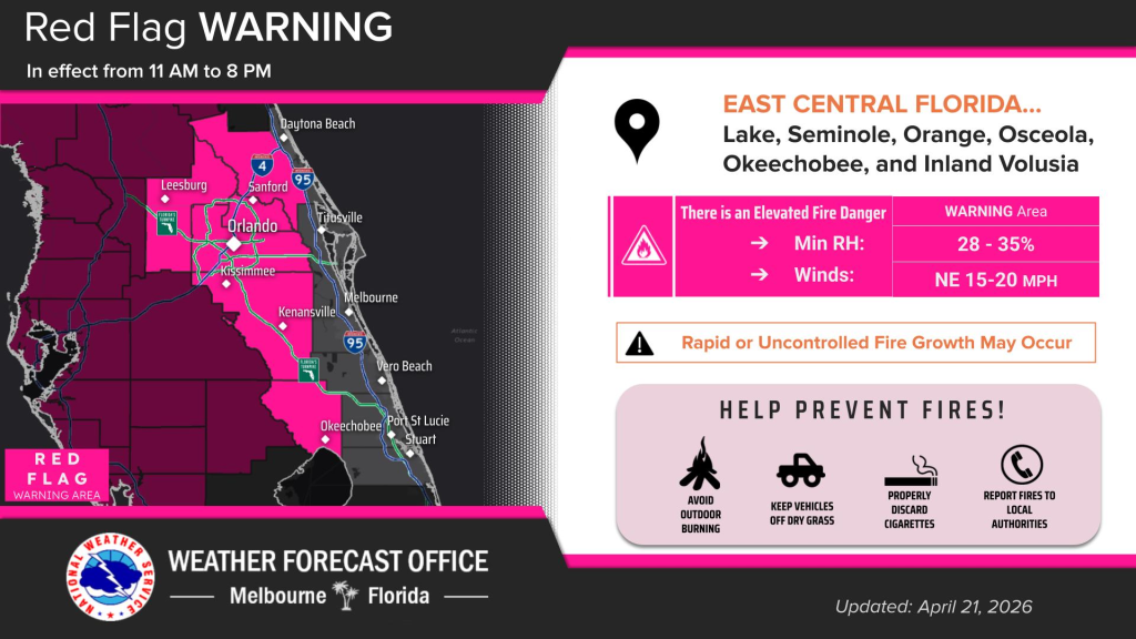 Red flag warning for nearly all Central Florida counties – Orlando Sentinel