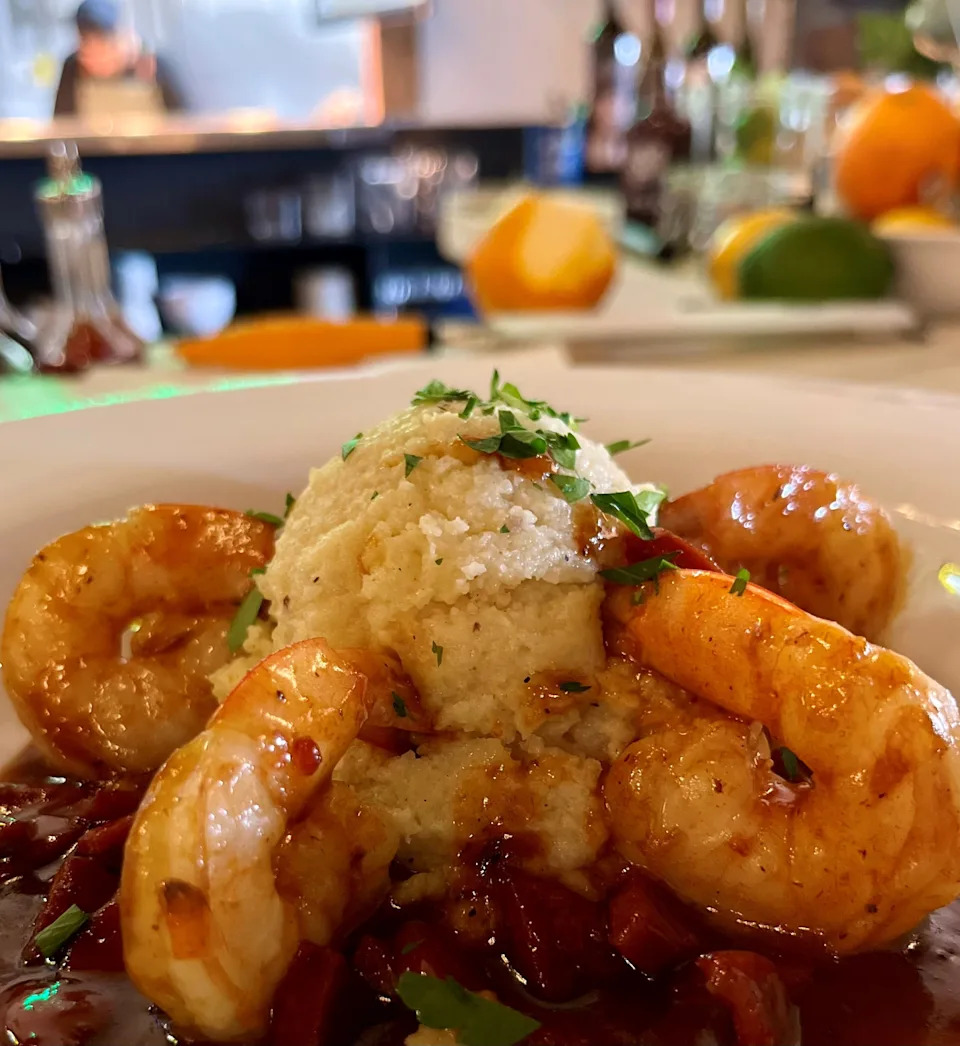 The shrimp & grits at Sage on 47th in Cape Coral features a zesty Creole BBQ sauce and creamy polenta.