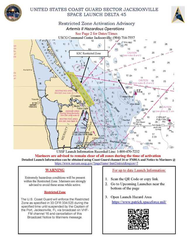 restricted areas for boaters during artemis ii launch restricted areas for boaters during artemis ii launch