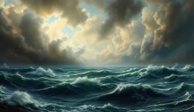 A dramatic landscape painting in the style of Caspar David Friedrich, depicting a stormy seascape with crashing waves and ominous clouds obscuring the horizon, conveying the overwhelming, sublime power of the natural forces at play.