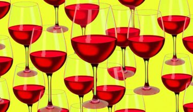 A high-contrast silkscreen print of a wine glass filled with deep red wine, repeated in a grid pattern with bold, neon-inspired colors and heavy black outlines, conceptually representing the diverse and artful wine bar scene in Southwest Florida.