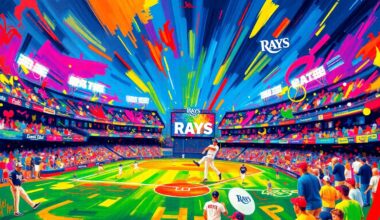 An abstract, expressionist painting in vibrant neon colors, capturing the energy and excitement of the Rays